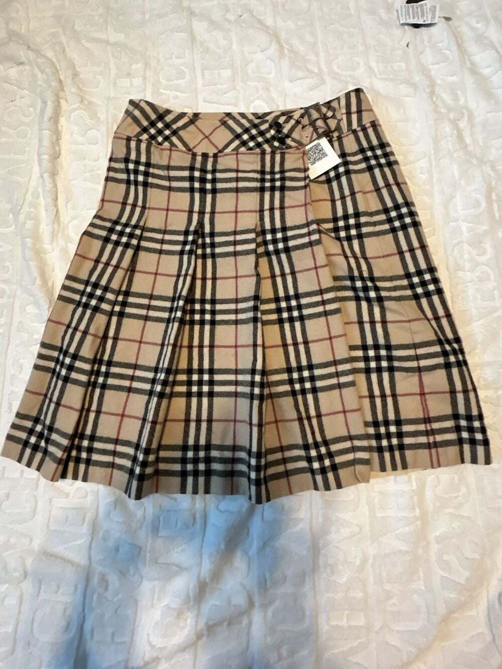 Burberry Vintage Nova Check Pleated Wrap Mini Skirt with Buckle Detail